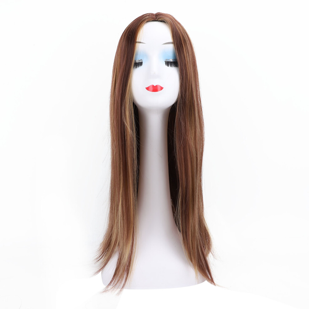 Brown Gold Gradient Long Straight Wig Synthetic Breathable Lining