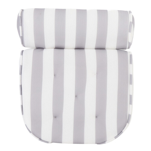 (Striped) Bathtub Pillow 6 Suction Cups Grey
