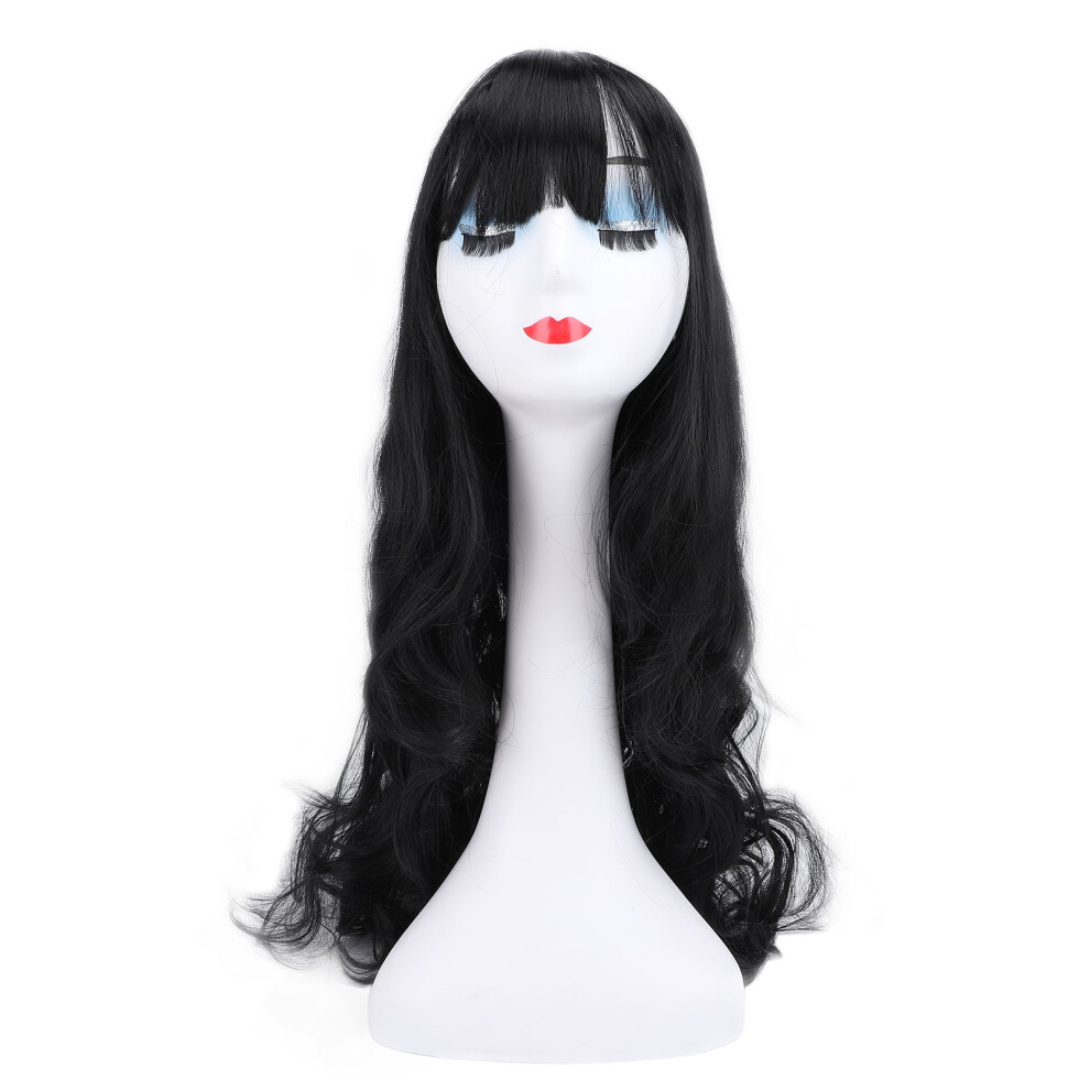 Air Bangs Wig Black High Temp Synthetic Long Wavy Hair