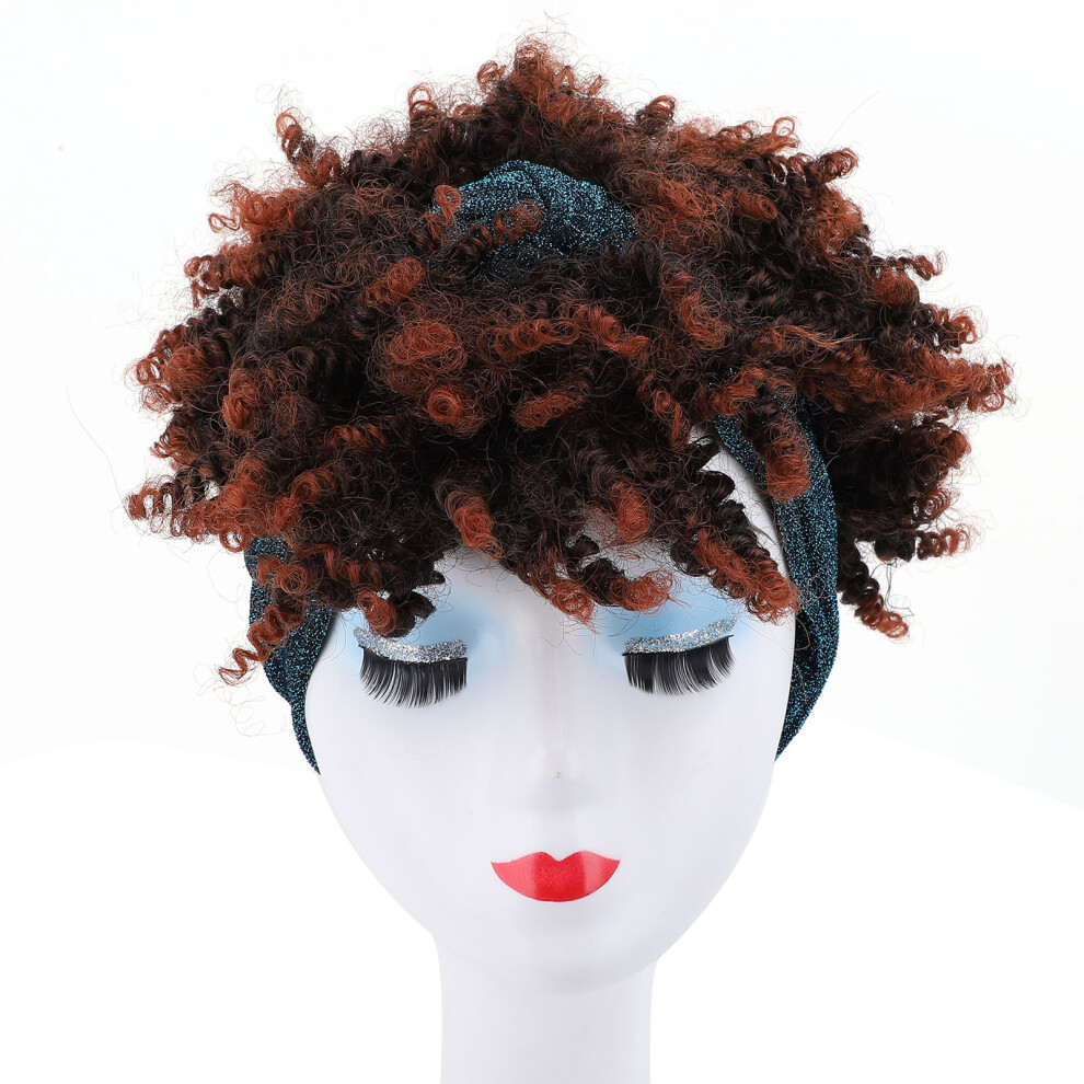 Women Headband Wig Blue Band Short Curly Artificial Hair