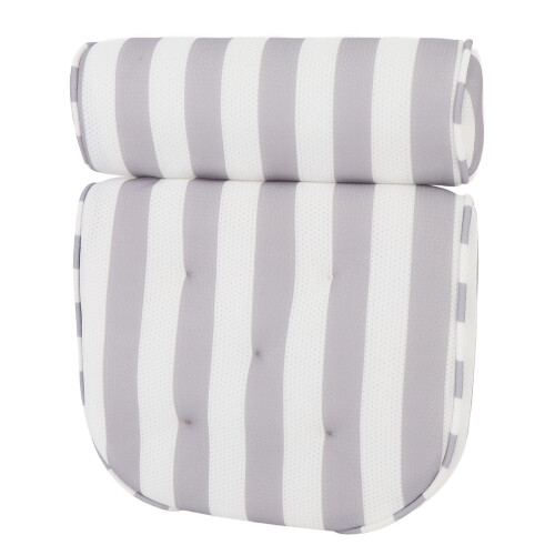 (Striped) Bathtub Pillow 6 Suction Cups Grey 1