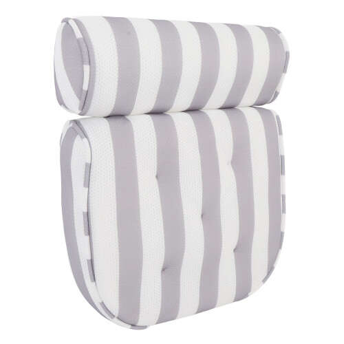 (Striped) Bathtub Pillow 6 Suction Cups Grey 2