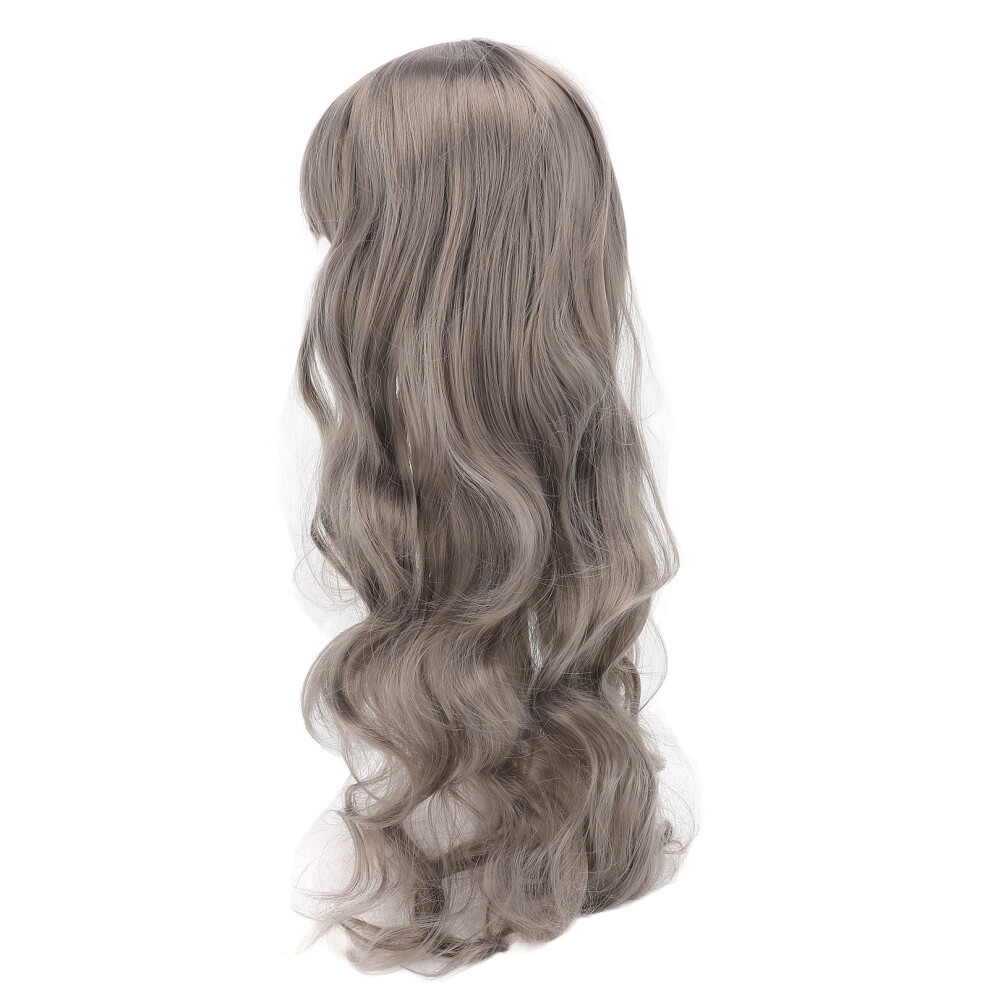 Unisex Air Bang Long Curly Wig High Temp Silk Non Slip Wavy