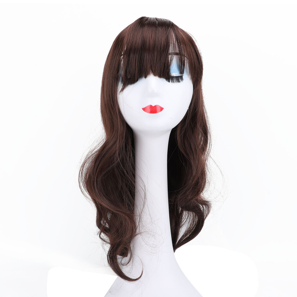 Unisex Brown Air Bangs Wig Dark High Temp Synthetic Curly Wavy