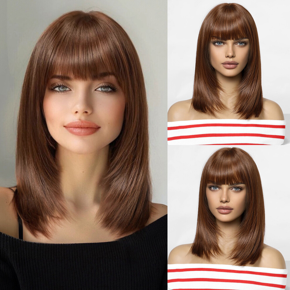 Women's Short Straight Hair Wig Bangs Natural Cosplay Daily Use