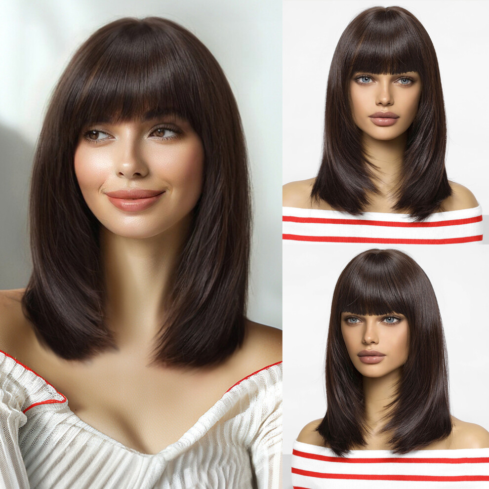 Women's Short Straight Hair Wig Bangs Natural Cosplay Daily Use
