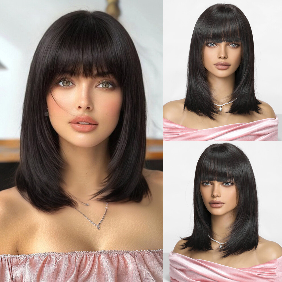 Women's Short Straight Hair Wig Bangs Natural Cosplay Daily Use
