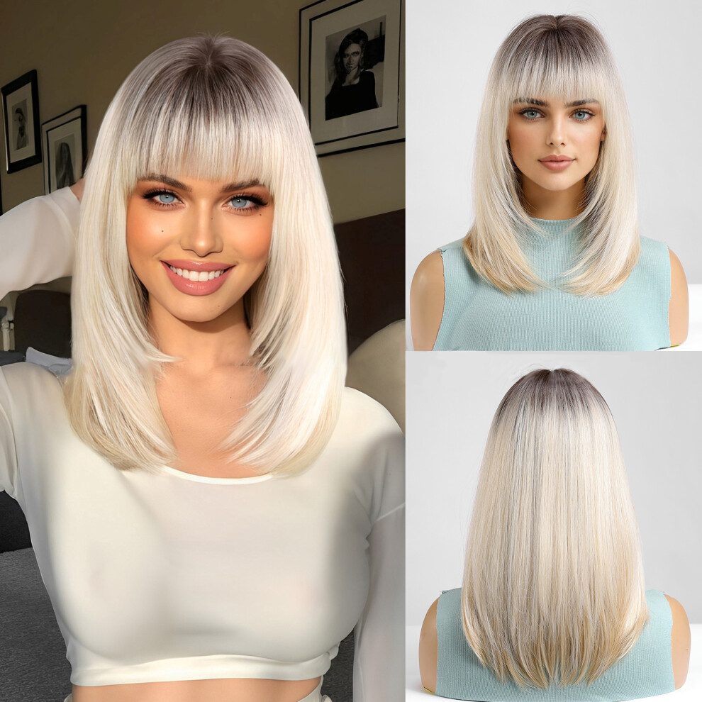 Women's Short Straight Hair Wig Bangs Natural Cosplay Daily Use