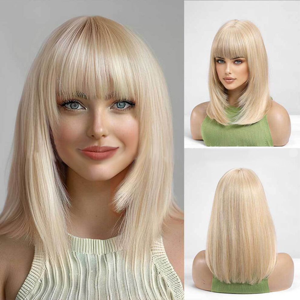Women's Short Straight Wig With Bangs Natural for Cosplay Daily Use