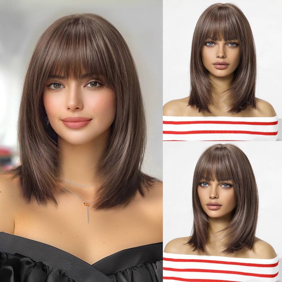 Women's Short Straight Hair Wig With Bangs Natural Daily Use Wig