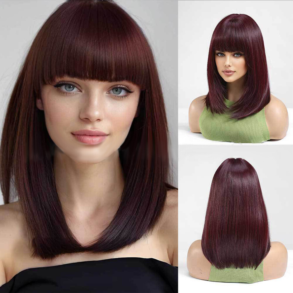 Women's Short Straight Hair Wig With Bangs Natural Daily Use Wig
