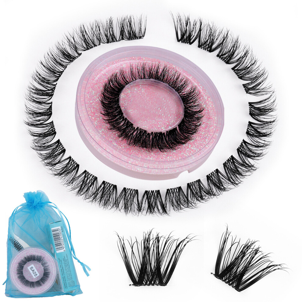 Z'LRAQI DIY C Curl False Eyelash Clusters with Glue Brush Tweezers