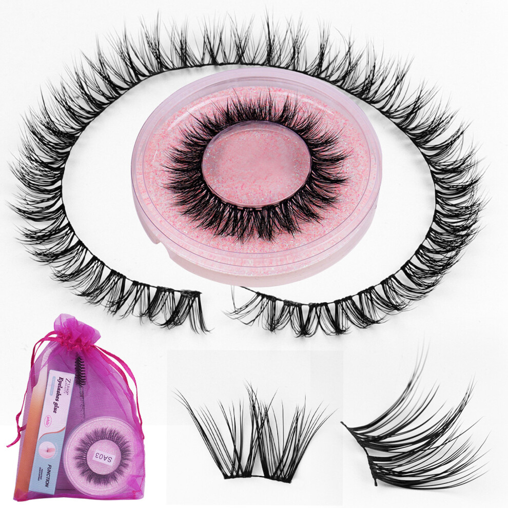 Z'LRAQI DIY False Eyelashes C Curl Natural Glue Brush Tweezers