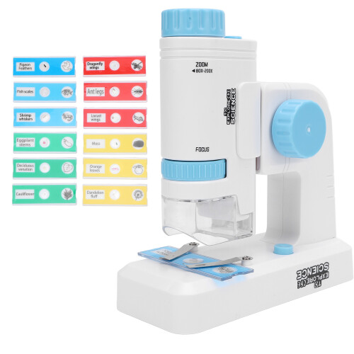(Blue) Kids Portable HD Blue Science Microscope