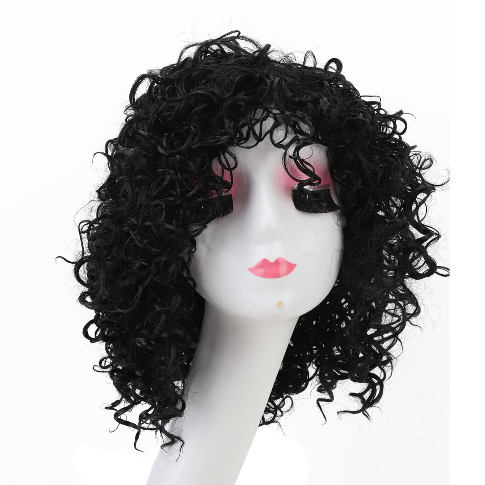 Unisex Black Short Curly Wig Breathable High Temp Fiber Bouncy