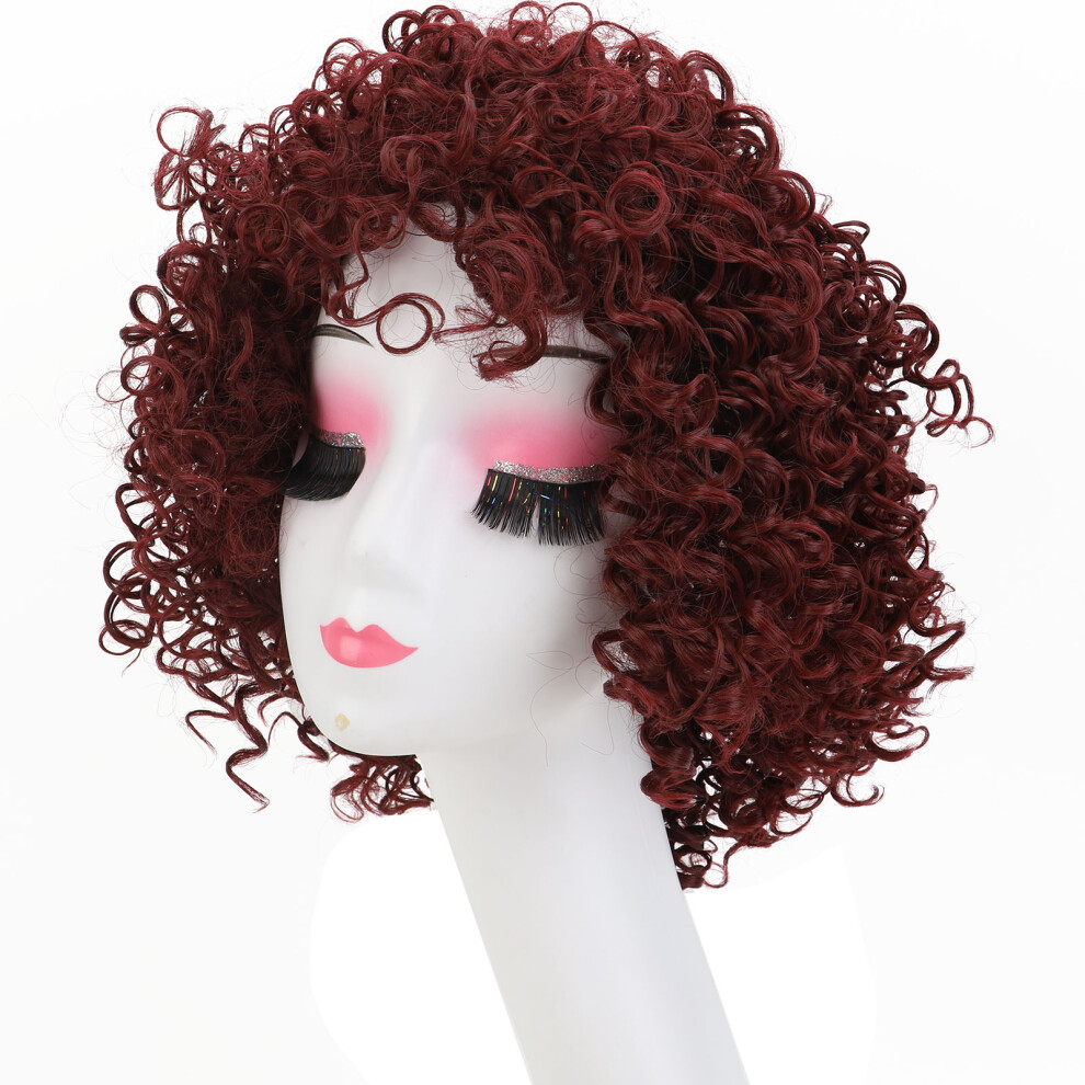 Unisex Red Burgundy Curly Wig High Temp Fiber Breathable Bouncy