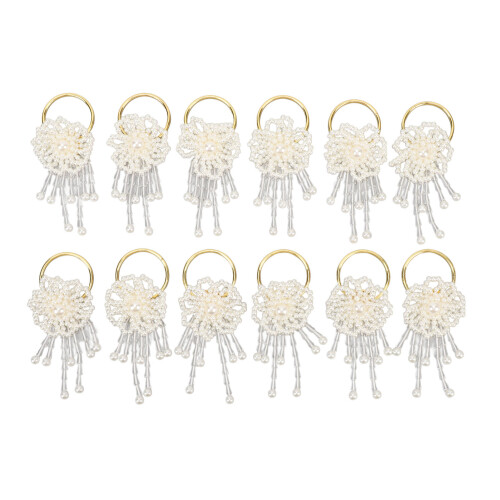 12pcs Artificial Pearl Flower Napkin Rings
