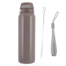 (Brown) Isolierte Edelstahl-Wasserflasche mit Kugelstrohblau