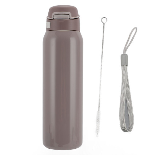 (Brown) Isolierte Edelstahl-Wasserflasche mit Kugelstrohblau
