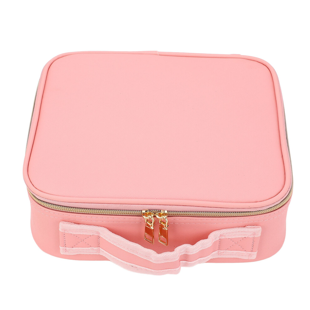 Pink Portable Pu Leather Makeup Bag Large Capacity Travel Organizer