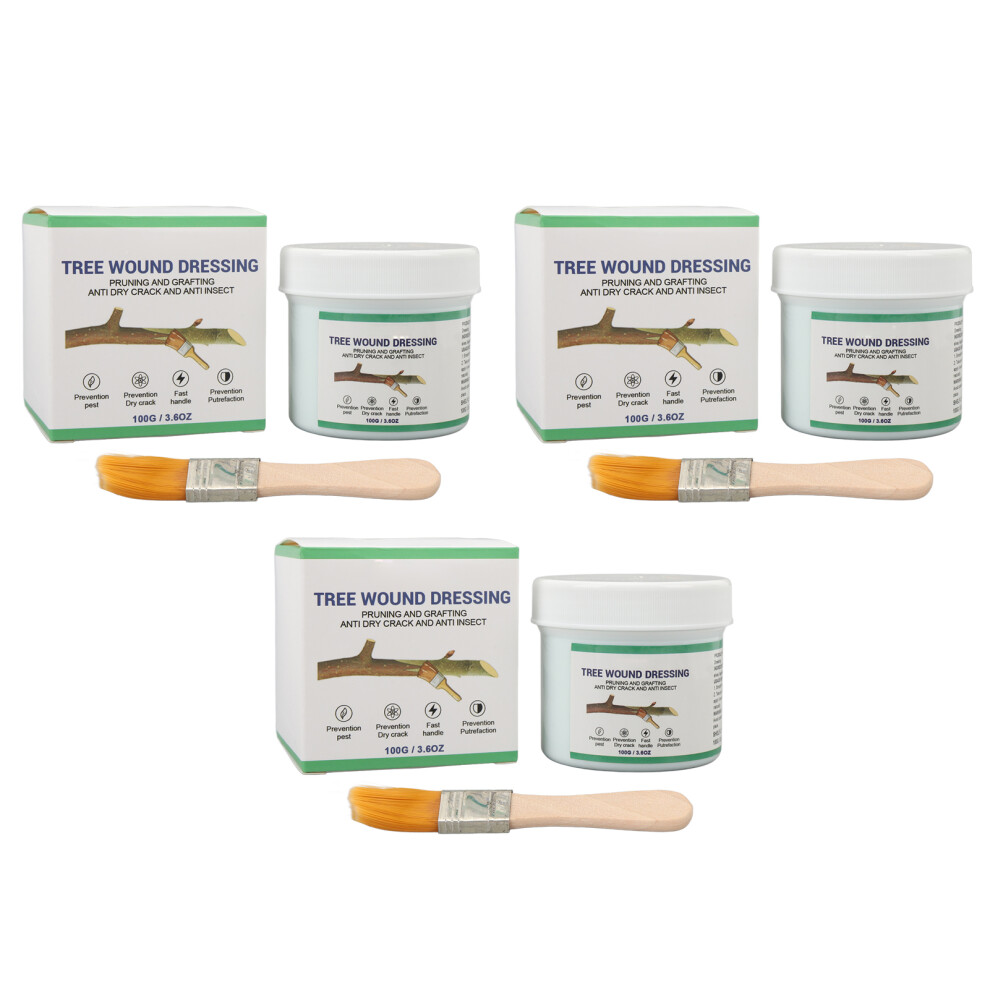 3 Pcs 100g Tree Wound Dressing Sealer with Brush for Pruning Grafting
