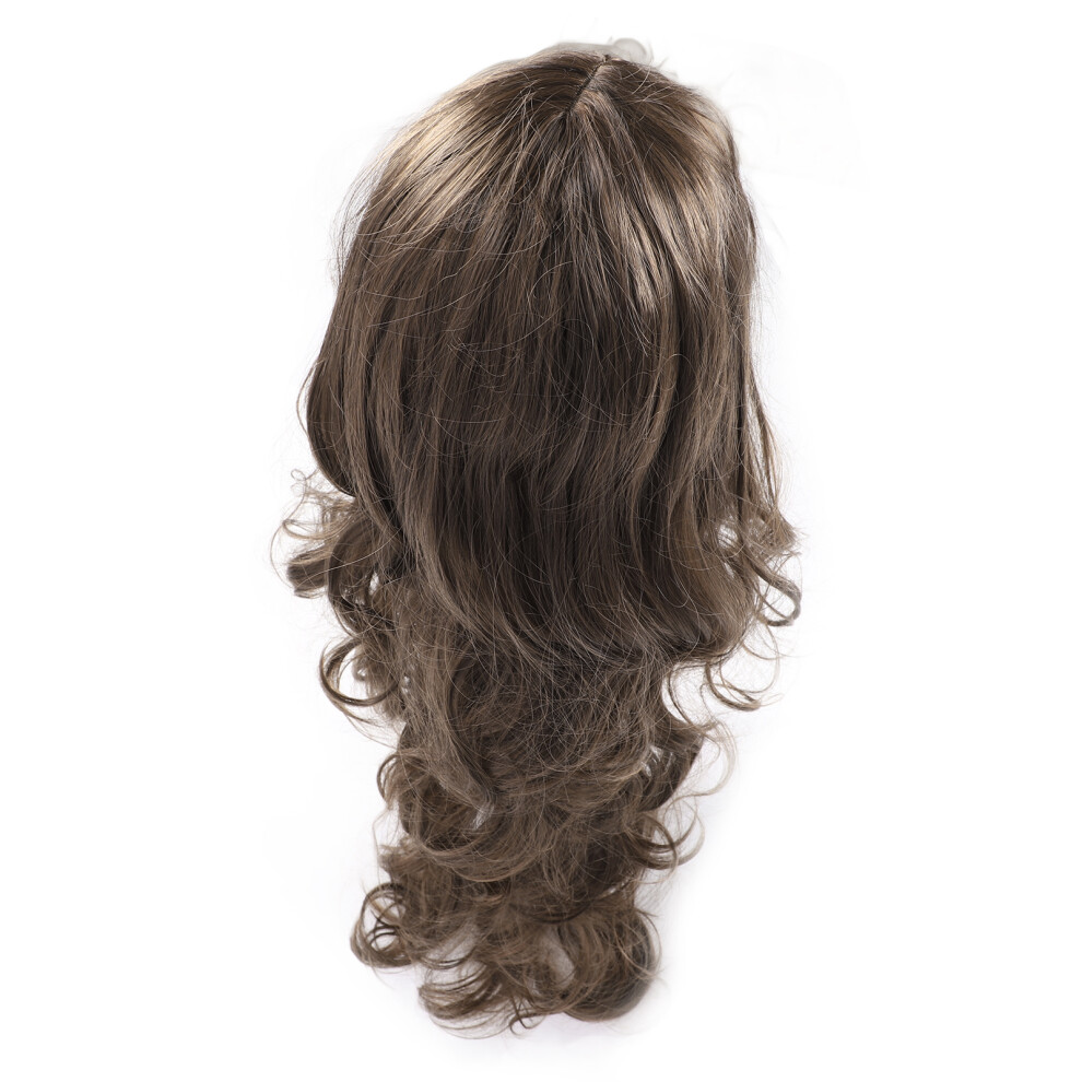 Light Brown Wavy Silk Synthetic Wig Hand Woven Bangs