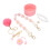 (Pink) Cup Straw Cap Flower Keychain Plush Ball Pink 2