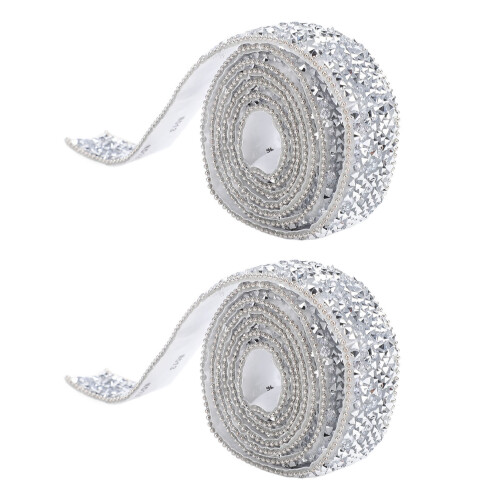 2x 0,8in Silber Strassstreifen Selbstklebend