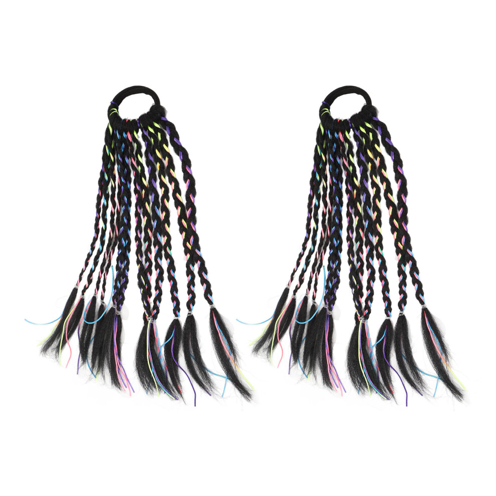 Unisex 2Pcs Colored Braid Hair Extensions With Bands Dreadlock Accessories