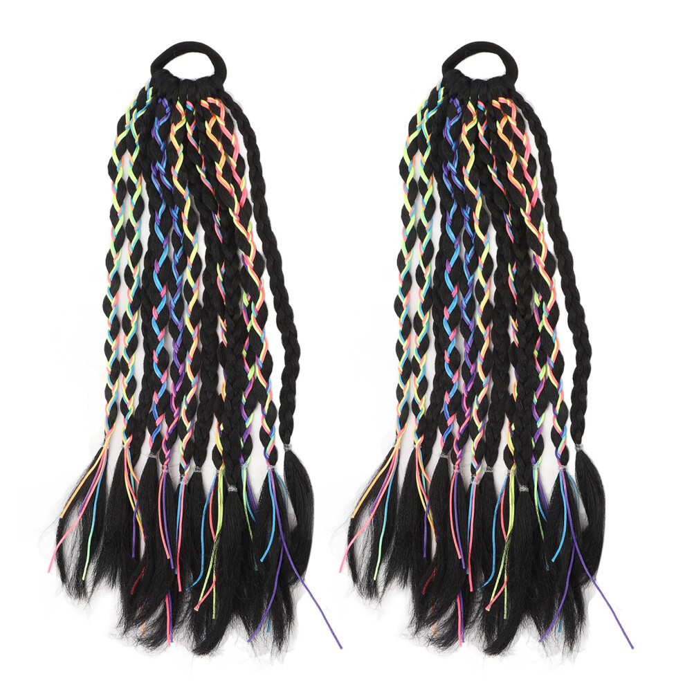 Unisex 2Pcs Colored Braided Ponytail Hair Extensions Portable Wig