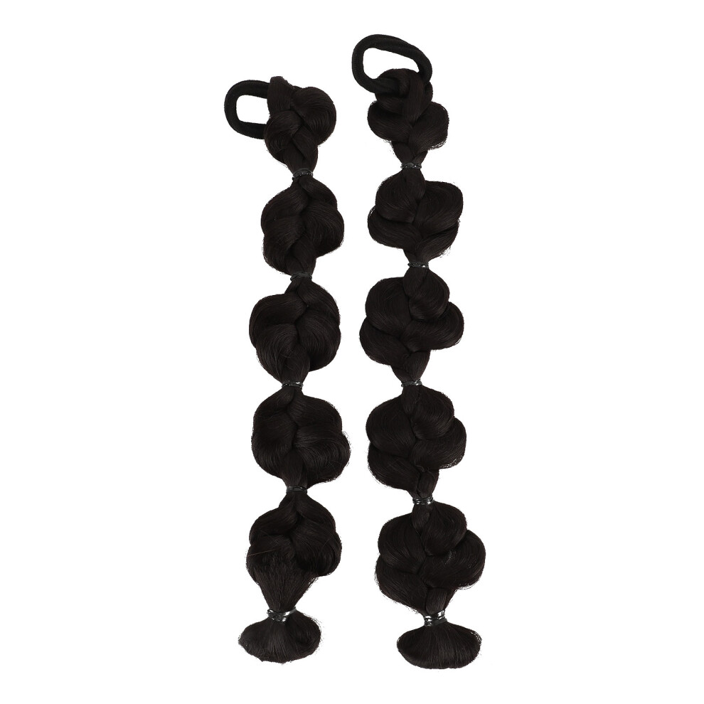 (Brown Black) Bubble Braided Ponytail Extension Soft Synthetic Long Puff Style Black