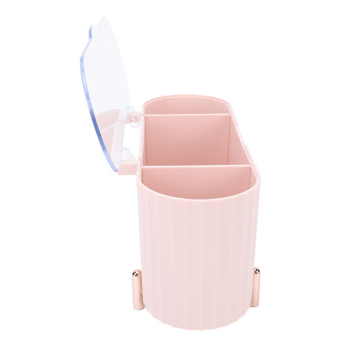 Qtip Holder 3 Compartments with Clear Lid - Pink 1