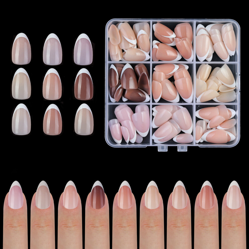 9 Colors French Gel Nail Tips Pre-made Soft 15 Sizes Fake Nails DIY