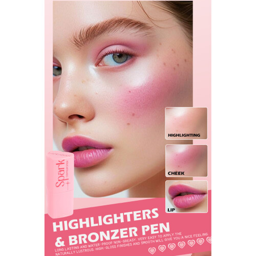 Heart Blush Balm Highlighting Stick Pearl Glitter Makeup 2