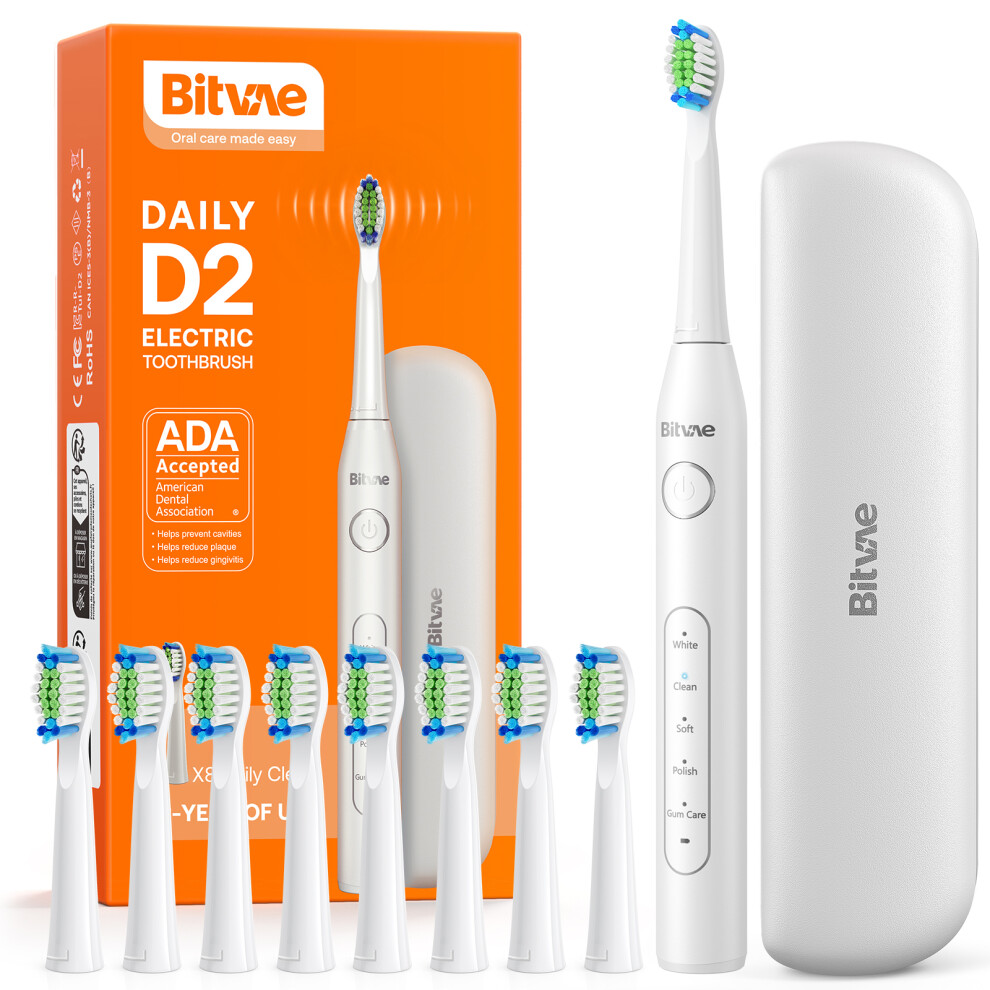 Electric Toothbrush 8 Heads 5 Modes Ultrasonic USB Rechargeable Travel