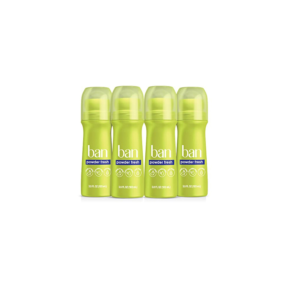 Ban Powder Fresh 24-Hour Invisible Antiperspirant, Roll-On Deodorant For Women And Men, Underarm Wetness Protection, With Odor-Fighting Ingredients, 3