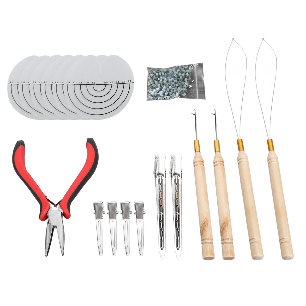 Unisex Hair Extension Tool Kit Plier Hook Needle Micro Links Silicone Beads