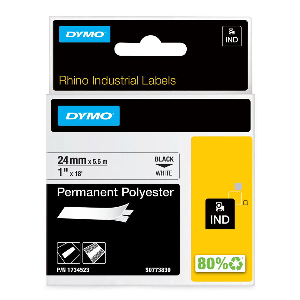 DYMO Rhino Industrial Permanent Polyester Labels 1"""" Black Print on White Tape-image-OPC-PMHHBGG-NEW