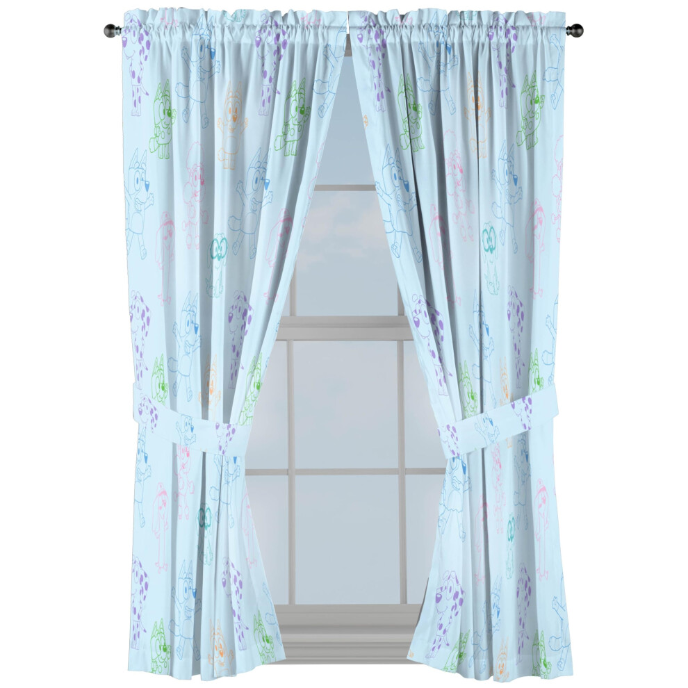 Jay Franco Blue Window Curtains For Kids Bedroom 4-Piece Drape Set With 2 Tiebacks - Y 42"""" W X 63"""" L (Pack Of 2)