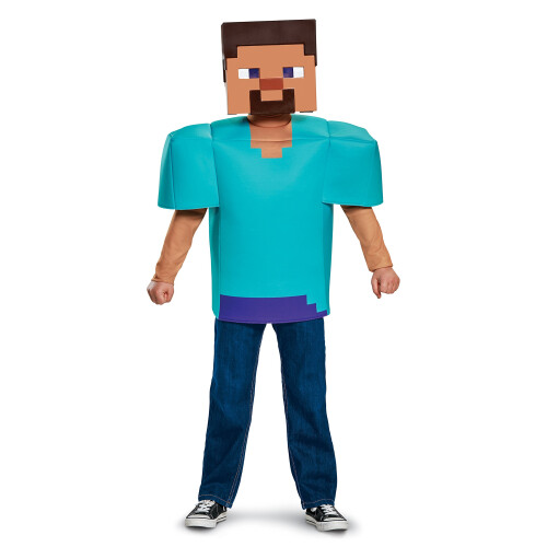 Costume Classico di Steve Minecraft, Multicolore, Grande (10-12)