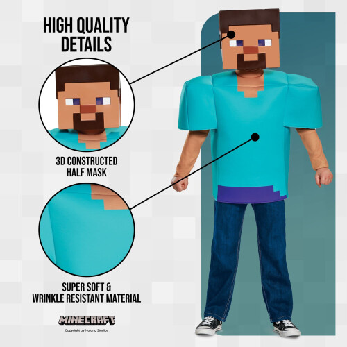 Costume Classico di Steve Minecraft, Multicolore, Grande (10-12) 2