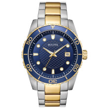 Bulova Classic Bicolor Acero inoxidable 3 manecillas Fecha Calendario Cuarzo Esfera azul Estilo: 98A200