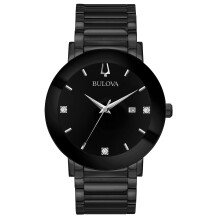 Bulova Reloj de cuarzo con fecha y calendario de 3 manecillas de acero inoxidable con baρo de iones negro moderno para hombre Estilo de esfera de