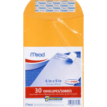 Envelopes de Correio Tamanho Carta, Fecho Auto-Adesivo, Papel 24-lb, 6" X 9", Kraft Marrom, 30/Pacote (76084)