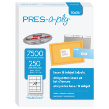 tiquettes d'adresse laser PRES-a-ply 1 x 2,625 pouces, bote blanche de 7 500 (30606)