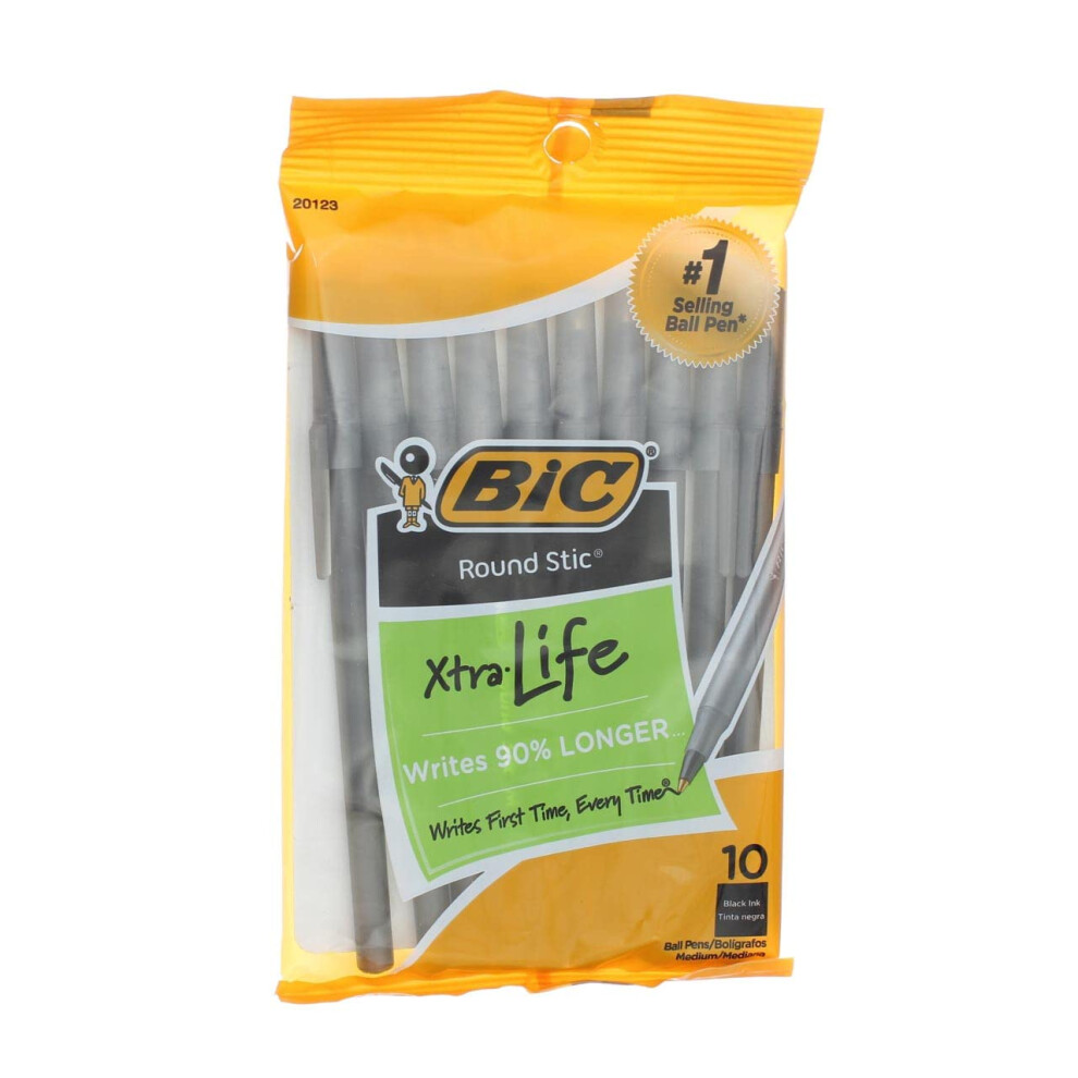 BIC Round Stic Medium Ballpoint Pens 10/Pkg-Black