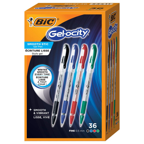 BIC Στυλό BIC Gel-ocity Smooth Stic Gel, Λεπτή Μύτη (0.5mm), Ποικιλία Χρωμάτων, 36 Τεμάχια