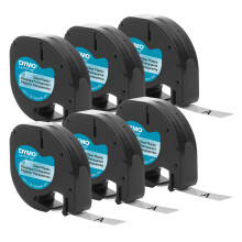 DYMO Authentieke LT Plastic Labeling Tape voor LetraTag Labelmakers, 1/2" (12mm), Zwart op Doorzichtig, 6-Pack