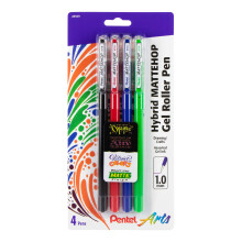 Pentel Arts Hybrid MATTEHOP gelroller 1,0 mm matzwart matrood matblauw matgroen pakket van 4 pennen (K110VBP4M)