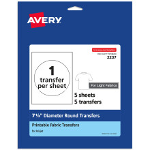 Papel de transferencia ligero Avery para camisetas, 7,5 pulgadas de dimetro, pretroquelado, transferencias circulares termoadhesivas, impresin